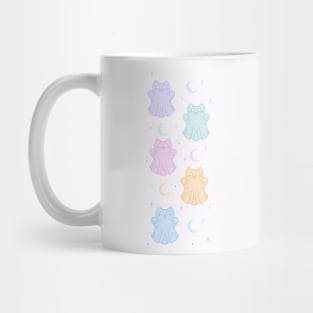 Pastel Kawaii Halloween Ghost Cat with Moons Mug